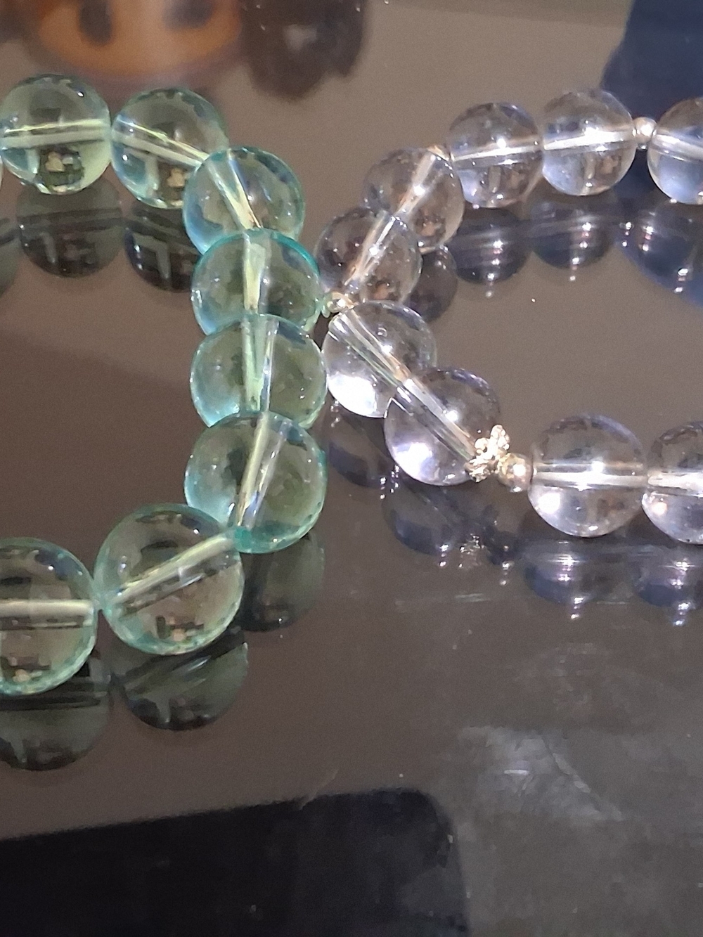 Clear and Aquamarine Stretch Beaded Bracelet Duo